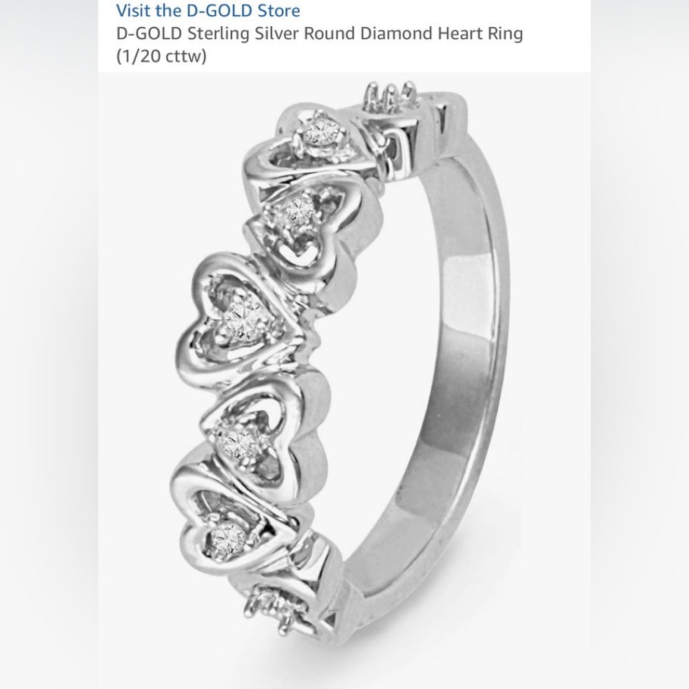 Two sterling Silver diamond heart ring and band sz 8 1/20cttw breathtaking - Picture 4 of 5